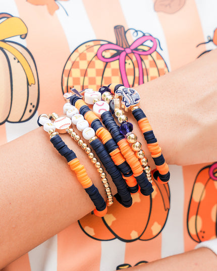 Russet Orange 7pcs Game Day Football Stackable Bracelet Set