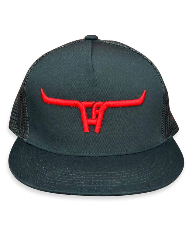 "CA Longhorn" Red Puff - 6006 Black/ Black Mesh, Snapback Cap (2024)