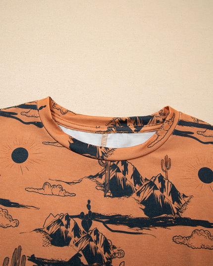 White Desert Sand Print Short Sleeve Knit Top