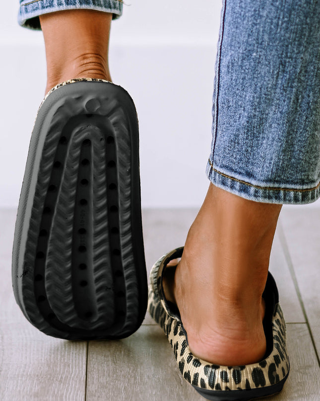 Black Print Thick Sole Slip On Slippers