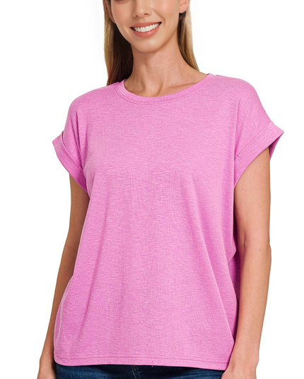 Cotton Modal Slub Rolled Sleeve Tee - Zenana